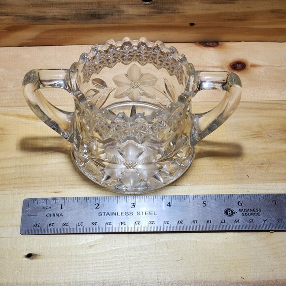 Vintage Jenkins Dahlia Clear Cut Glass Sugar Bowl Starburst Handles - Picture 7 of 8